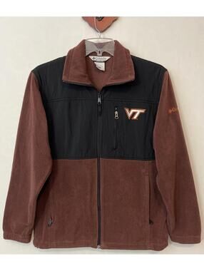 Columbia NCAA Virginia Tech Hokies Mens Medium Brown Zip-Up Fleece Jacket! M984